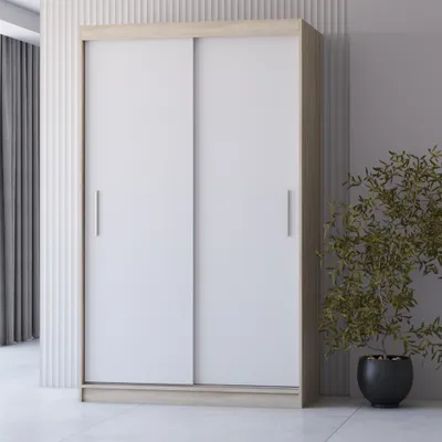 Produktbild von Schwebetürenschrank Kleiderschrank Schrank 120 cm Sonoma Eiche /Weiß ohne Spiegel Neomi 04