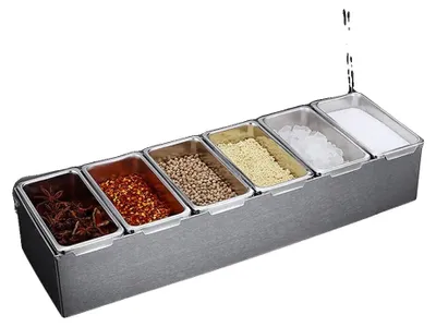 Obrázek produktu pro Krabice na koření, nerezová ocel 304, 6 přihrádek, stříbrná