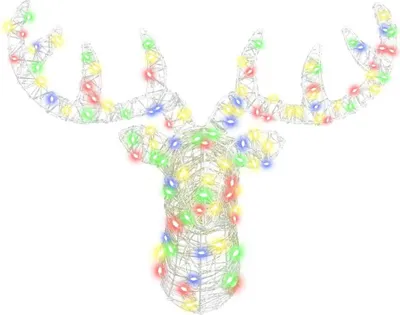 A lit-up reindeer head decoration.