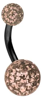 Produktbild von Bauchnabelpiercing Chirurgenstahl Bananabell EPOXY-KUGELN Farbe: Schwarz + Kristall: Pfirsich Stablänge: 8mm