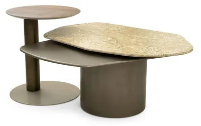 Image de Table basse marron beige pour salon, en bois, style moderne et minimaliste