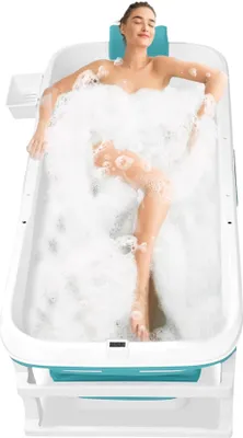 Produktbild von YUENFONG Faltbare Badewanne Erwachsene Klappbadewanne Mit Abdeckung Massagerollen Thermometer Abnehmbare Bezug Kann Hände Zeigen Begasung(132×61×54cm)