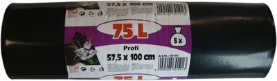 Produktbild von Bauschuttsäcke 75 L ca. 100 my, schwarz 575 x 1000 mm, LDPE, 5 Stück/Rolle