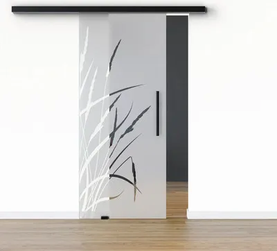 Produktbild von Pertura Glasschiebetür Komplettset Glera Blade 02 1025x2050 mm Links inkl. Beschlag Selir Aluminium schwarz,Stangengriff