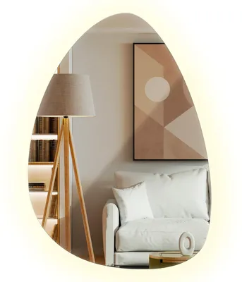 Produktbild von Organischer LED Wandspiegel 57x80 cm – neutralweißes Licht 4000K – rahmenloser Spiegel – unregelmäßiger Dekospiegel für Badezimmer, Wohnzimmer und Flur