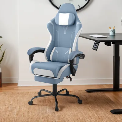 Produktbild von TANYEAR Gaming Stuhl Ergonomisch, Höhenverstellbarer Drehstuhl mit verstellbarer Rückenlehne, Samtstoff, Blau