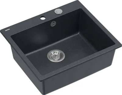Produktbild von QUADRON Spülbecken 1-Becken Spüle | Größe: 57 x 50 x 22 cm | MORGAN 110 | Unterbauspüle Granitspüle aus GraniteQ mit Siphon | Schwarz & Stahl