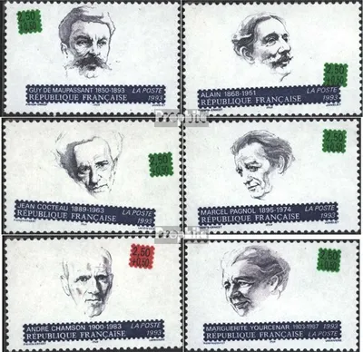 Produktbild von Briefmarken Frankreich 1993 Mi 2948C-2953C (kompl.Ausg.) gezähnt 13 1/4 : 13 postfrisch Schriftsteller
