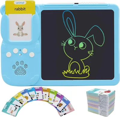 Image de Jouets éducatifs allemands, apprentissage de l'allemand et de l'anglais pour les enfants de 1 à 6 ans, cartes flash parlantes avec 510 mots et tablette LCD, cadeau interactif Montessori pour l'anniversaire d'un enfant, bleu