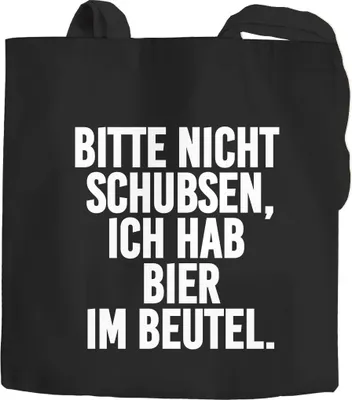 Produktbild von Jutebeutel Bitte nicht schubsen ich habe Bier im Beutel Baumwolltasche Stoffbeutel Tragetasche Moonworks® schwarz 2 lange Henkel