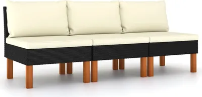 Image de vidaXL Canapé central 3 pcs. Poly rotin et bois massif d'eucalyptus