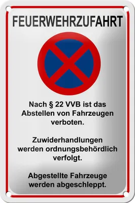 Produktbild von Blechschild Hinweis 12x18cm Feuerwehrzufahrt nach §22VVB