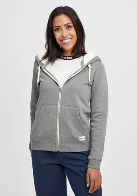 Produktbild von OXMO OXBinja Damen Lange Sweatjacke Kapuzenjacke Hoodie mit Teddyfell-Kapuze