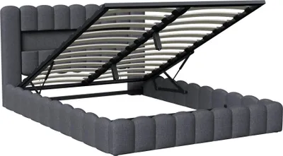 Produktbild von Stauraumbett - Polsterbett 140x200 cm - Bezogen in Leinenoptik - Holzrahmen - Modernes Design - Montage erforderlich - Grau