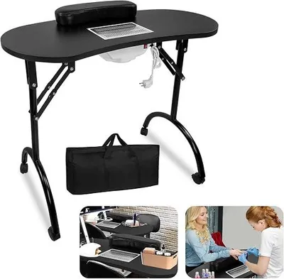 Produktbild von Nageltisch mit Absaugung Maniküretisch Faltbare mit Nagelstaubsauger Mobilesmanikürtisch für Staubabsaugung Nagelstudio, 90 x 37 x 77 cm- Schwarz