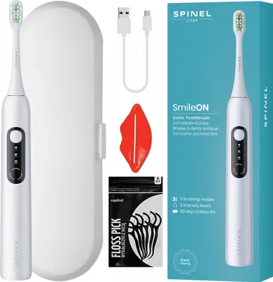 Obrázek produktu pro Sonický zubní kartáček Spinel Care SmileON White s pouzdrem USB-C příslušenství