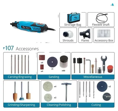Produktbild von Rotationswerkzeug, 6 variable Geschwindigkeiten, 107 Zubehörteile enthalten, Blau