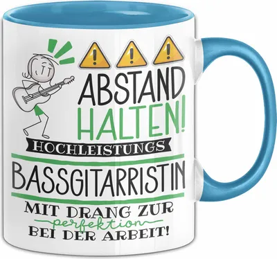 Produktbild von Bassgitarristin Tasse Geschenk Lustig Abstand Halten Hochleistungs-Bassgitarristin Mit Drang Zur Perfektion Bei Der Arbeit (Blau)