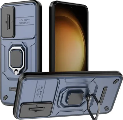 Produktbild von Hülle für Samsung Galaxy S23 Plus Dual Layer Handyhülle Schiebe Kamera Schutz und Ringhalter Ständer Blau