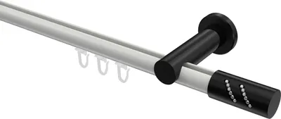 Produktbild von Interdeco Innenlaufstange / Gardinenstange mit Innenlauf Weiß / Schwarz, Typ Platon Zoena (Glitzerzylinder), 20 mm Ø 1-läufig, 220 cm