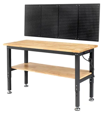 Image de Établi de 152 cm, réglable en hauteur, rangement intégré pour les outils, prise européenne