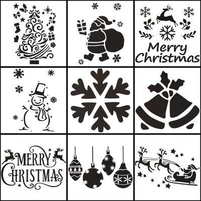 Produktbild von 10er Set 42cm Schneespray Fenster Schablonen Weihnachten - Fenster Schneespray Sprühschablonen Wiederverwendbar Schablone Weihnachten