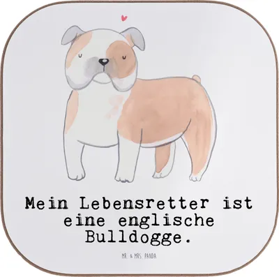 Produktbild von Mr. & Mrs. Panda Untersetzer für Gläser Englische Bulldogge Lebensretter - Weiß - Geschenk, Tasse, gläseruntersetzer, Coaster, Glas