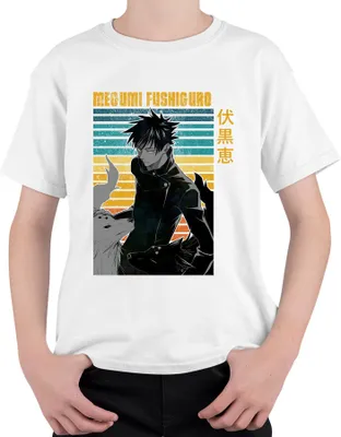 Produktbild von Megumi Fushiguro Jujutsu Kaisen Shikigami Geisterhunde Vintage Uni Kinder T-Shirt, Weiß, 152