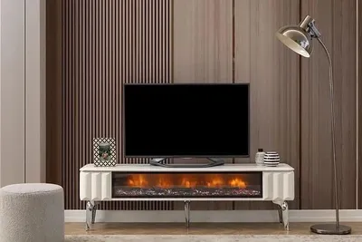 Produktbild von TV-Lowboard weiße Spanplatte Metall-Luxusmöbel Kamin Wohnzimmer neu