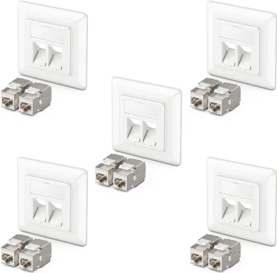 Produktbild von deleyCON 5x Keystone Dose Netzwerkdose Datendose Unterputz 10x CAT 6a Keystone Jack Modul RJ45 Buchse CAT Netzwerk Verlegekabel vollgeschirmt Uni Weiß