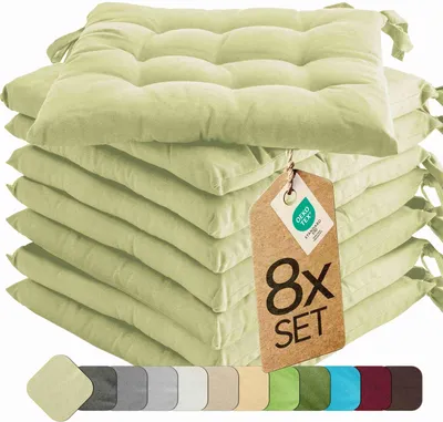 Produktbild von Sitzkissen Stuhlkissen Indoor & Outdoor 8er Set 40x40 cm - Minze - etérea Stuhl Kissen Auflage mit Bändern