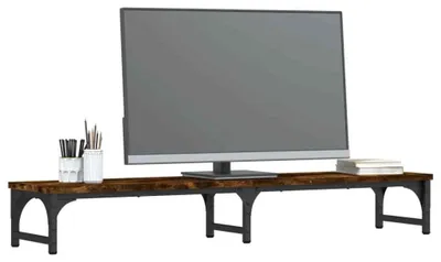 Produktbild von Monitorständer Monitorerhöhung mit Tastaturablage und Stauraum Schreibtisch Aufsatz Holzwerkstoff ergonomisch rutschfeste Füße Räuchereiche 105 x 23 x 15 5 cm