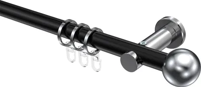 Produktbild von Interdeco Gardinenstange / Vorhangstange Schwarz / Chrom, Typ Platon Luino (Kugel), 20 mm Ø 1-läufig, 160 cm