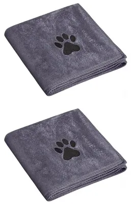 Obrázek produktu pro Sada dvou ručníků pro psy, extra savé – rychleschnoucí utěrka z mikrovlákna pro psy a kočky, rozměry 75 x 35 cm, šedá barva