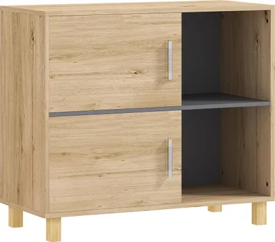 Image de HOMCOM Meuble de salle de bain, meuble de rangement avec compartiments ouverts et placard, armoire salle de bain 80 x 35 x 70 cm, en effet bois naturel