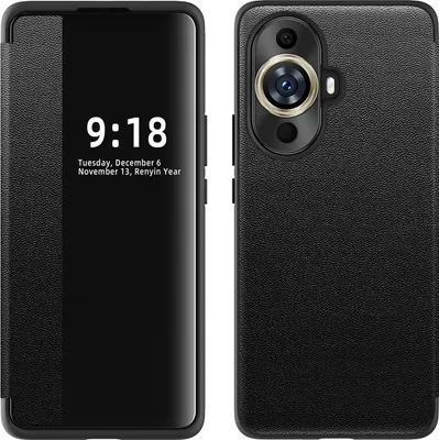 Image de Etui pour Huawei Nova 11 Pro étui fin à rabat en cuirPolyuréthaneavec fenêtre d'affichage noir