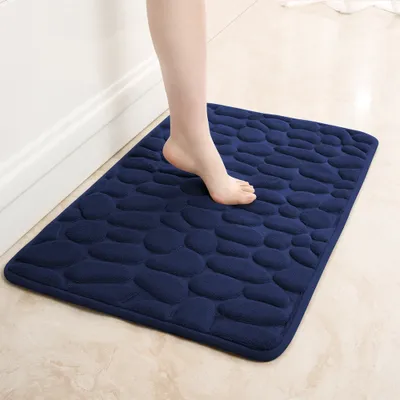 Produktbild von Rutschfeste Badematte Badteppiche 50 x 80 cm, Badezimmerteppich mit Memory Foam, Badezimmerteppich Duschvorleger Duschteppich für Badewanne, Dusche, Badezimmer,Dunkelblau