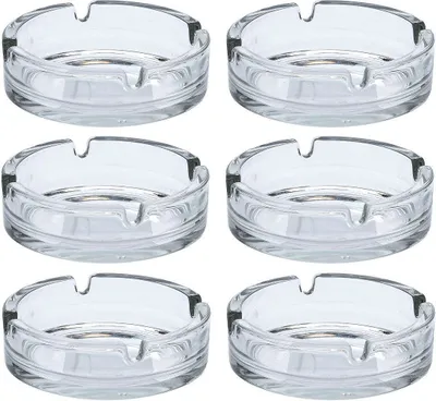 Immagine prodotto di Posacenere in vetro rotondo 10 cm - 6 pezzi - Posacenere da tavolo classico trasparente