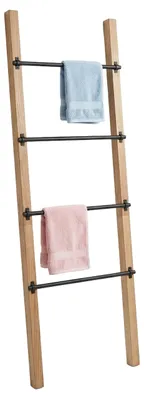 Produktbild von Relaxdays Handtuchleiter, 4 Sprossen, HxB: 160 x 55,5 cm, Kiefernholz & Metall, Badezimmer, Wäscheleiter, natur/schwarz
