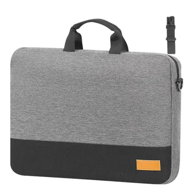 Image de Sacoche pour ordinateur portable 15,6 pouces, unie, avec bandoulière et compartiment pour ordinateur, couleur grise