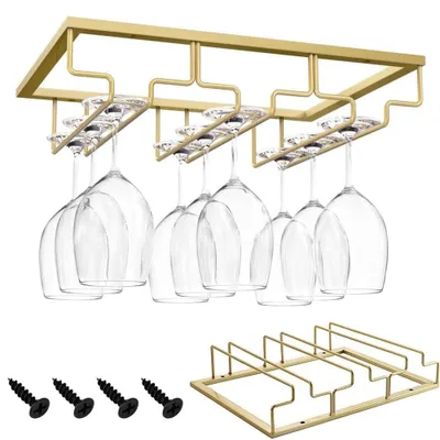 Produktbild von Weinglashalter Metall, für 3 Gläser, goldfarben, Wandmontage, für Küche und Bar