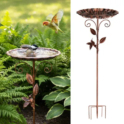 Image de Bain d'oiseaux sur pied grand format - Avec piquet de sol - Cinq pieds, stable - Pour jardin, terrasse et balcon