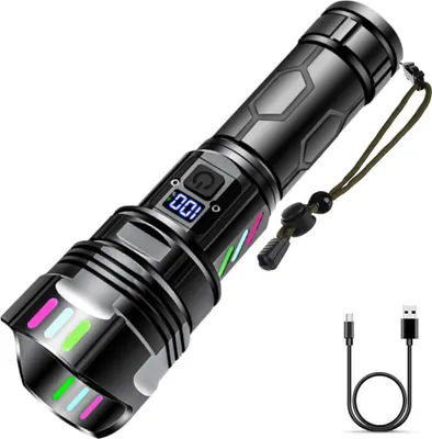 Produktbild von LED Taschenlampe Aufladbar, Extrem Hell Zoombares Taschenlampe (USB/Typ-C-Direktaufladung, wasserdicht IPX7, 5 Beleuchtungsmodi, Zoomfunktion