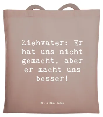 Produktbild von Mr. & Mrs. Panda Einkaufstasche Spruch Ziehvater Liebe - Braun Pastell - Geschenk, Jutebeutel, Tote Bag, Familienleben, Tasche, Erzieher, Beutel, Familienmitglieder