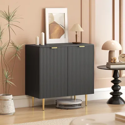 Produktbild von Sideboard Modernes Design aus MDF & Metallgestell Anrichte mit 2 Türen & verstellbarem Einlegeboden Kaffeebar Küchenschrank Schwarz 80x40x80 cm
