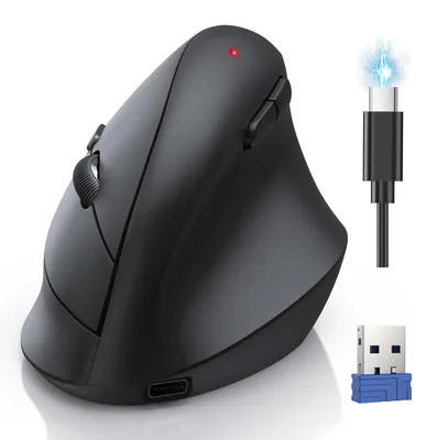 Produktbild von TECKNET Vertikale Ergonomische Maus, Bluetooth Wiederaufladbare Maus – Schwarz
