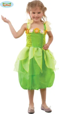 A young girl wearing a green fairy costume.