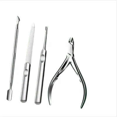 Produktbild von INF Edelstahl Maniküre-Set — Professionelles 4-teiliges Nagelhaut-Kit mit Präzisionsschere, Schieber, Nagelfeile und Nagelhautgabel