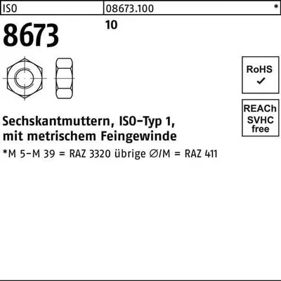 Produktbild von Reyher  Sechskantmuttern ISO 8673 10 M 22 x 2 (25 Stück)