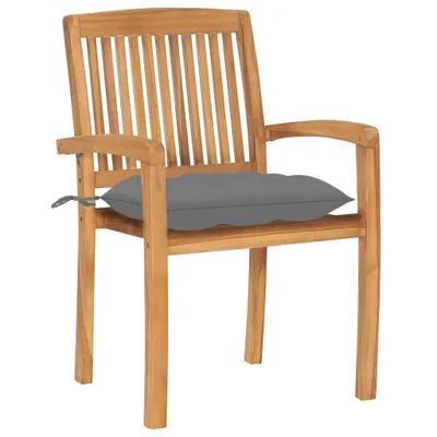 Produktbild von vidaXL Gartenstühle 2 Stk. mit Grauen Kissen Massivholz Teak